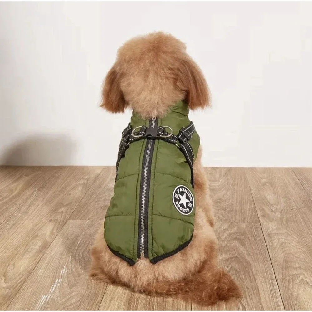 NWT DUSMBABY Fashion Sports Dog Winter Jacket Harness Vest Puffer Coat Green XL